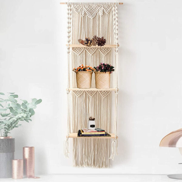 Macrame Wall Hanging Shelf Boho 3Tier Handmade Plant Shelves