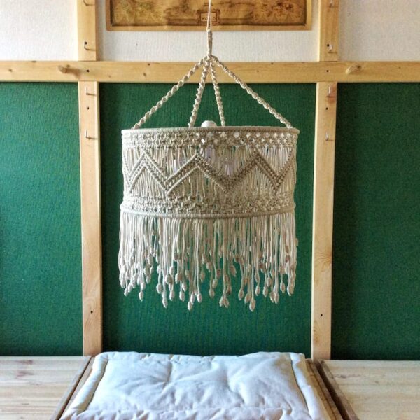 THE TOP KNOTT Macrame Lampshade 100% Cotton Handmade Ceiling Pendant Light Shade Chandelier Boho Wedding Hanging Handwoven Home Decoration with Tassel TOPL01