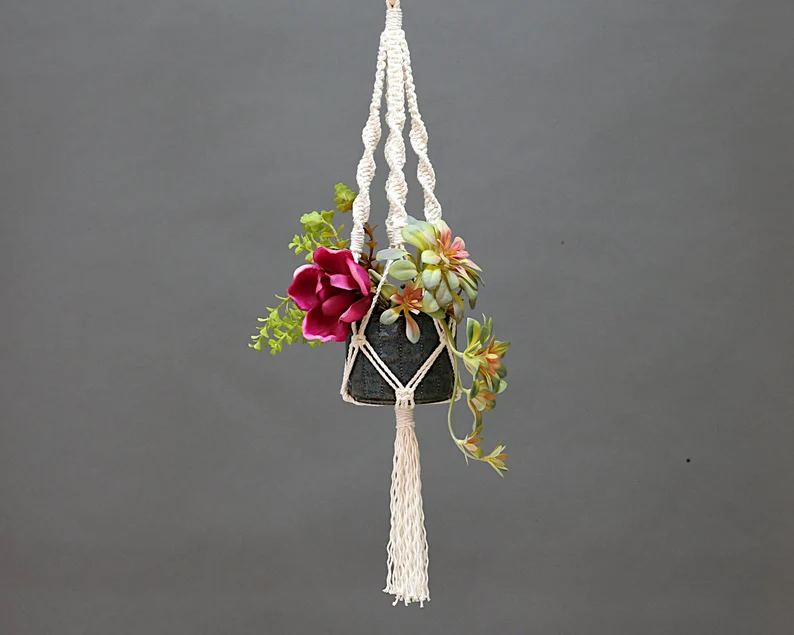 Set of 4 macrame plant hangers on sale! Cotton macrame hanging planter, plant holder, air plant holder with tassels ideal new boho home gift