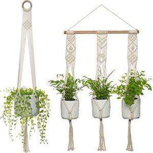 Macrame Plant Hanger – Plant Hangers for Indoor and Outdoor Plants – Handmade – Boho Room Decor – Set Holds 4 Plants