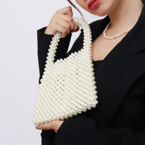 White Pearl Bag, Handmade Bead Bag, Casual Bag, Pearl Beaded Bag, Luxury Bag, Gift for Women, Evening Bag, Stylish Bag, Metal Accessory Bag (Copy)