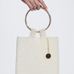 White Pearl Bag, Handmade Bead Bag, Casual Bag, Pearl Beaded Bag, Luxury Bag, Gift for Women, Evening Bag, Stylish Bag, Metal Accessory Bag