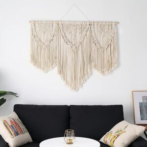 THE TOP KNOTT Large Macrame Wall Hanging, Boho Macrame Wall Decor, Woven Macrame Tapestry Art Decorations for Bedroom, Living Room, 43″x32″ (LARG04)
