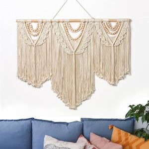 THE TOP KNOTT Large Macrame Wall Hanging, Boho Macrame Wall Decor, Woven Macrame Tapestry Art Decorations for Bedroom, Living Room, 43″x32″ (LARG03)