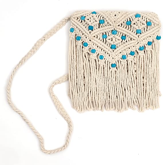 THE TOP KNOTT Stylish Handmade Macrame Sling Bags For Women’s macrame hand bag full size Beige ( bag002)