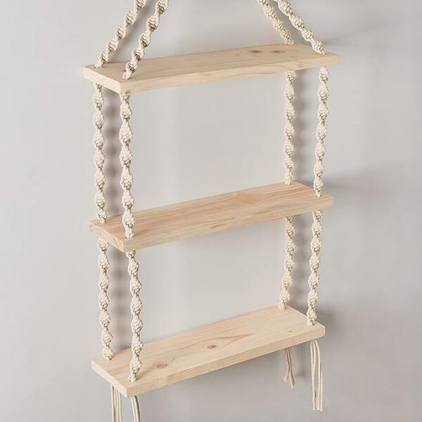 The Top Knott Macrame Wall Hanging 3-Tier Floating Shelves Natural Pine